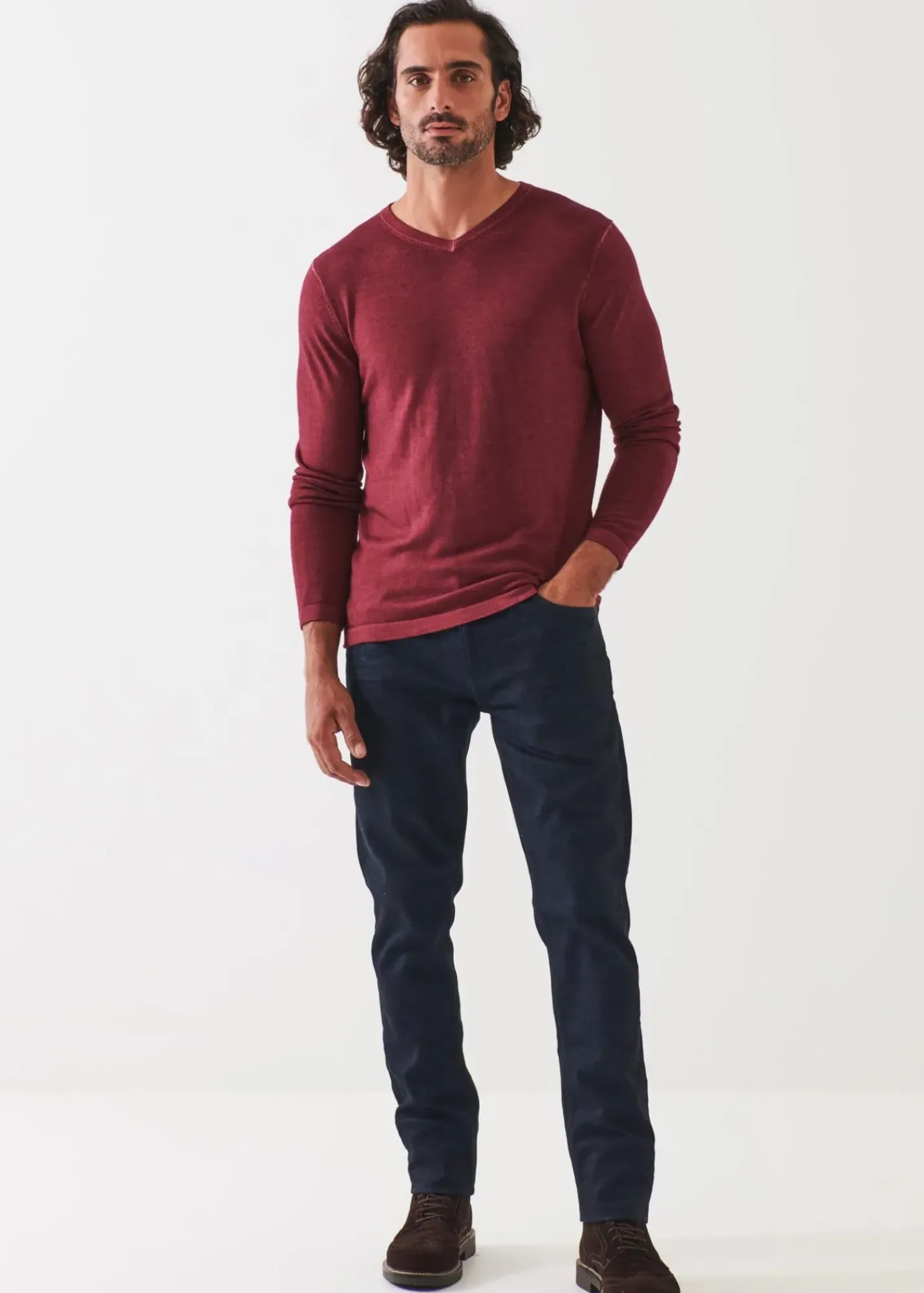 PATRICK ASSARAF Extra-Fine Merino Vintage Wash V-Neck|Men Knitwear