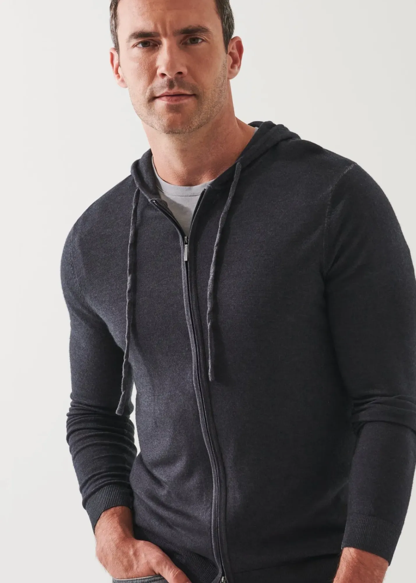 PATRICK ASSARAF Extra-Fine Merino Vintage Wash Full Zip Hoodie|Men Knitwear