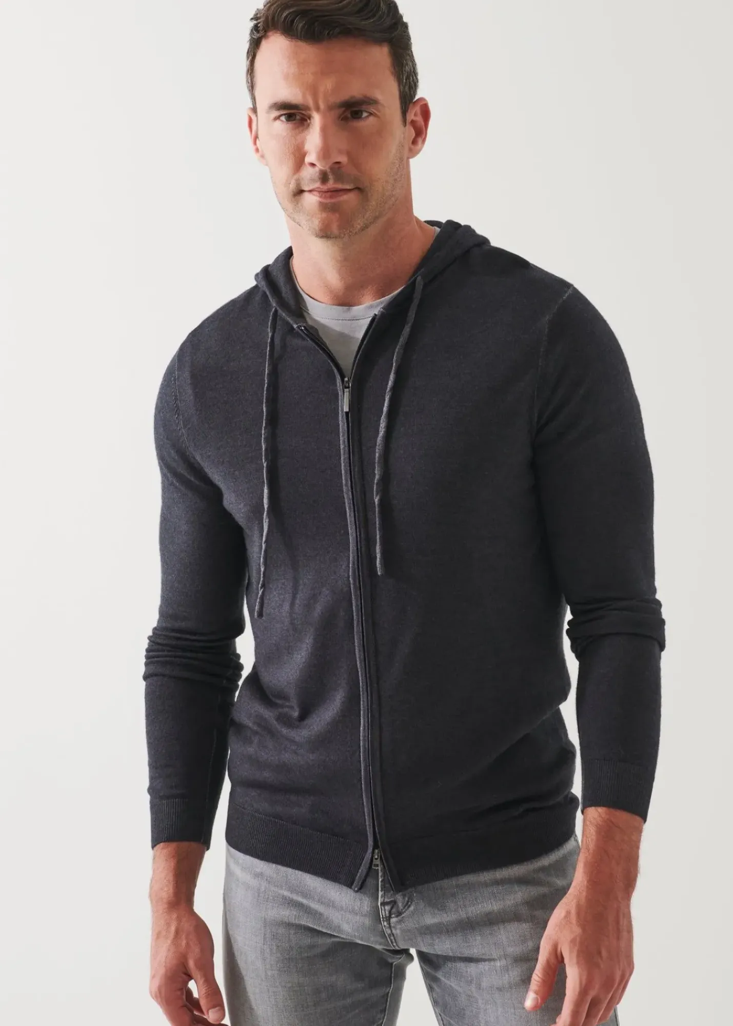 PATRICK ASSARAF Extra-Fine Merino Vintage Wash Full Zip Hoodie|Men Knitwear