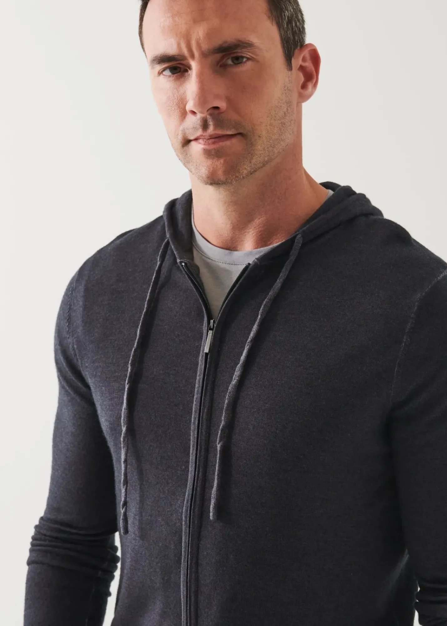 PATRICK ASSARAF Extra-Fine Merino Vintage Wash Full Zip Hoodie|Men Knitwear