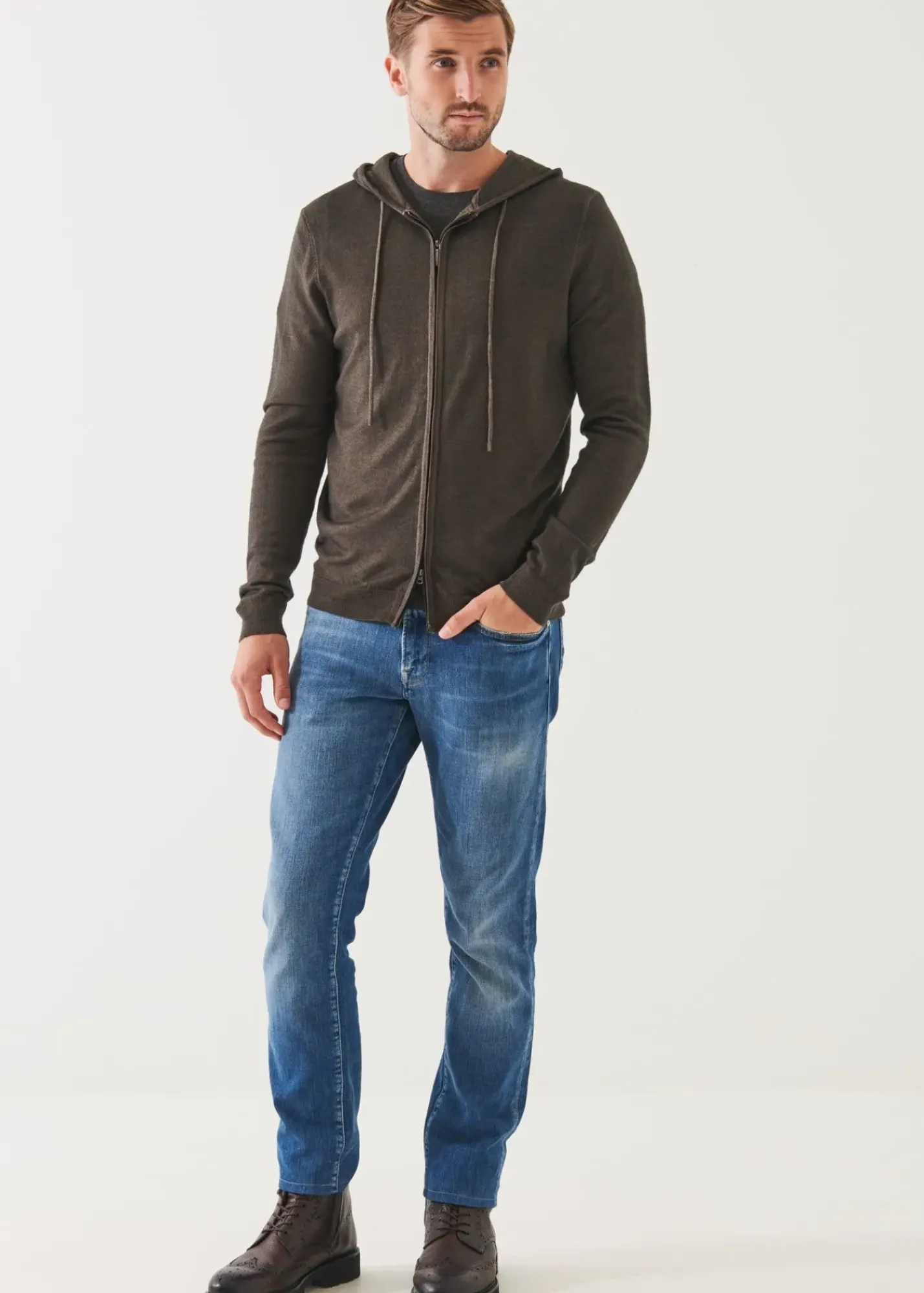 PATRICK ASSARAF Extra-Fine Merino Vintage Wash Full Zip Hoodie|Men Knitwear