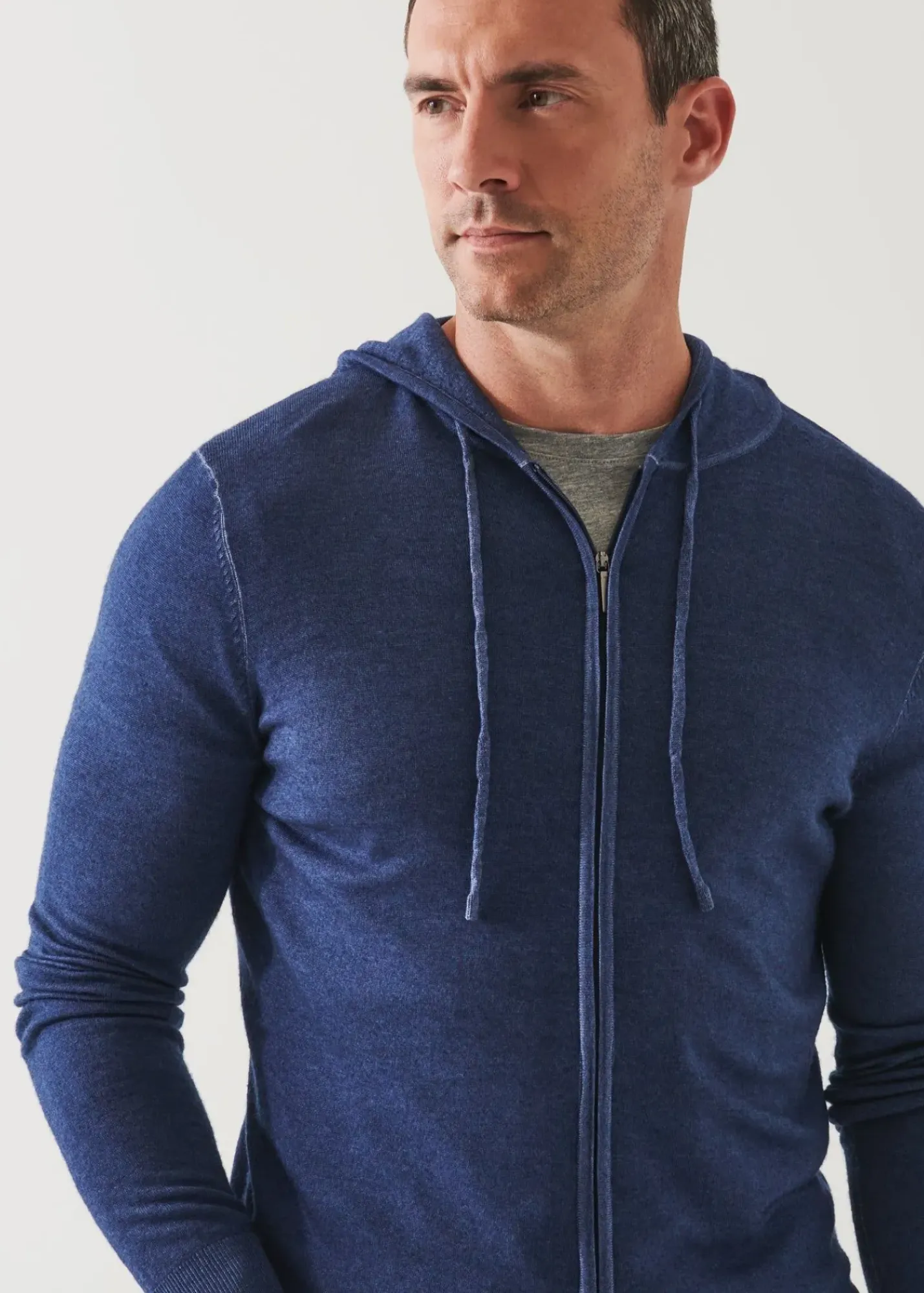 PATRICK ASSARAF Extra-Fine Merino Vintage Wash Full Zip Hoodie|Men Knitwear