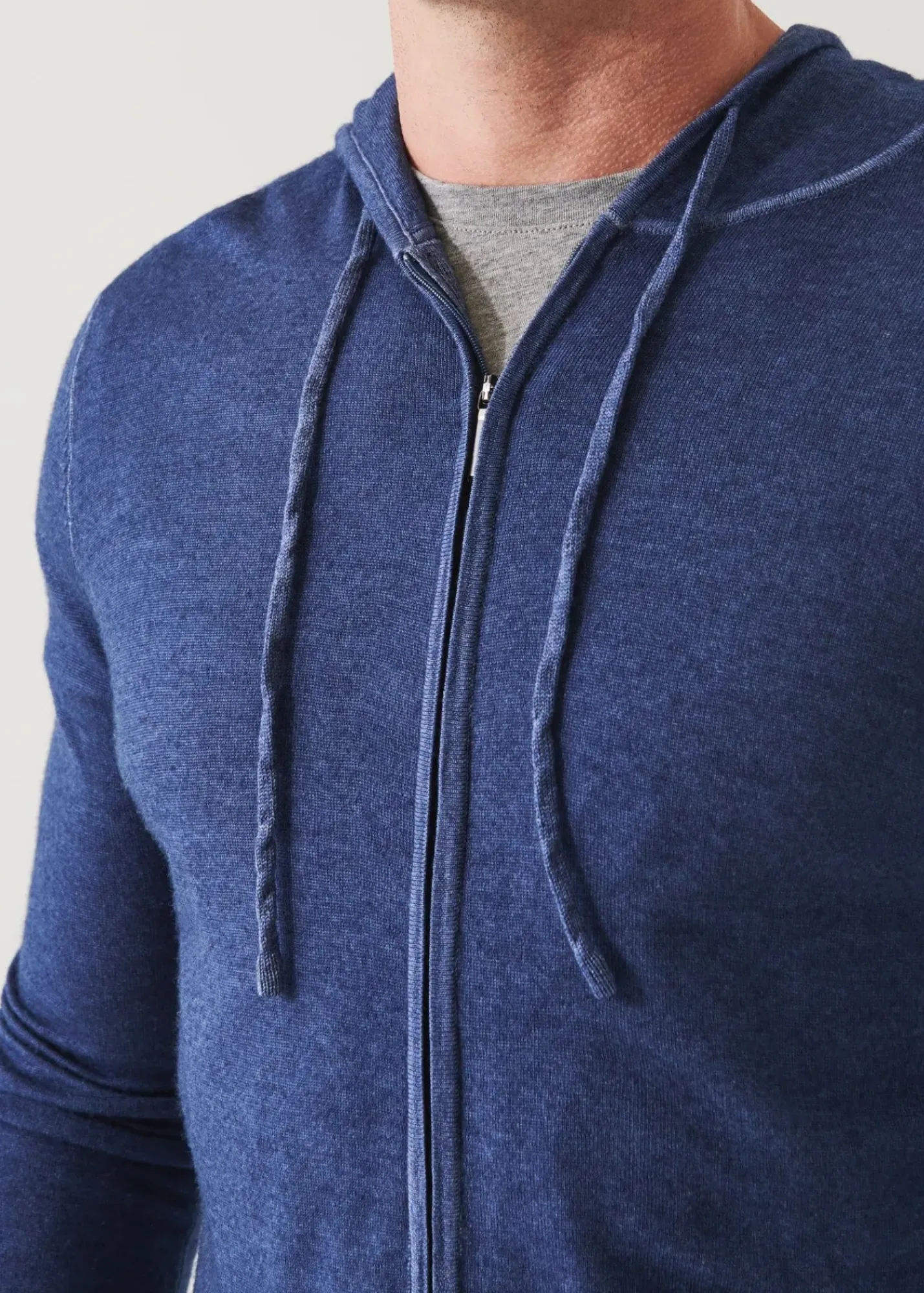 PATRICK ASSARAF Extra-Fine Merino Vintage Wash Full Zip Hoodie|Men Knitwear