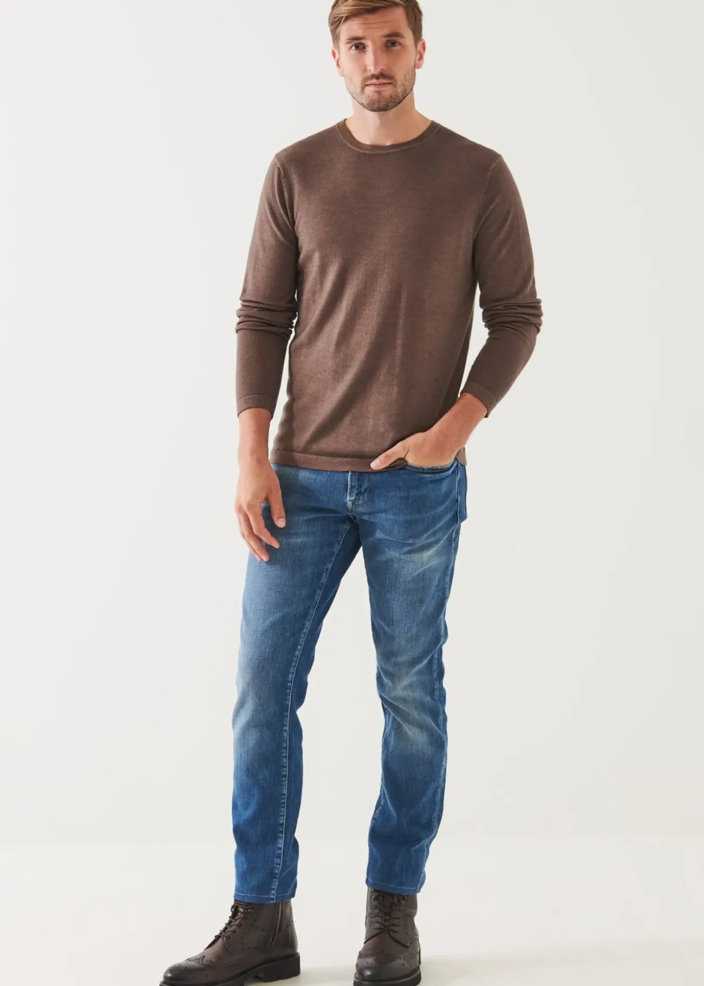PATRICK ASSARAF Extra-Fine Merino Vintage Wash Crewneck|Men Knitwear