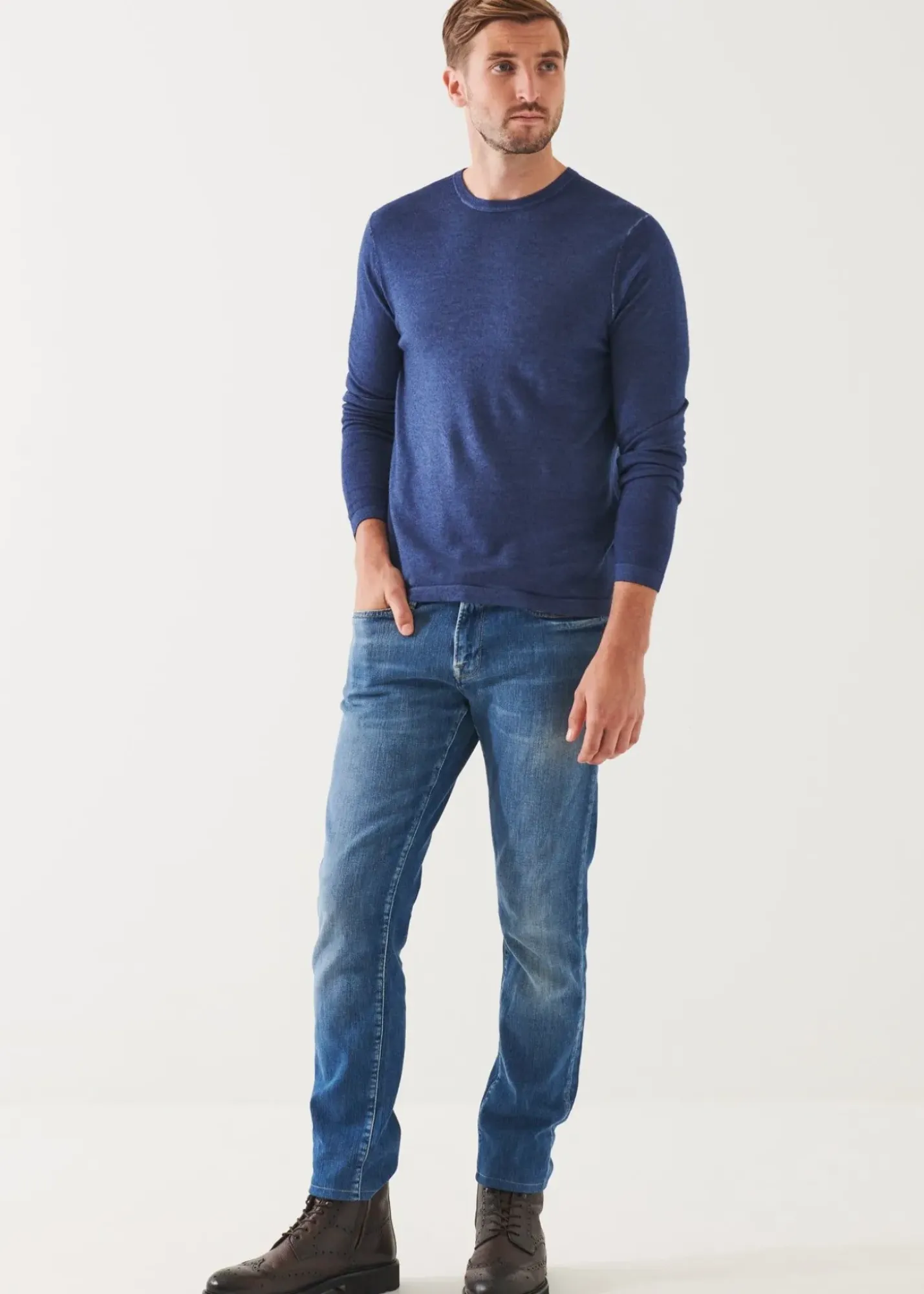 PATRICK ASSARAF Extra-Fine Merino Vintage Wash Crewneck|Men Knitwear