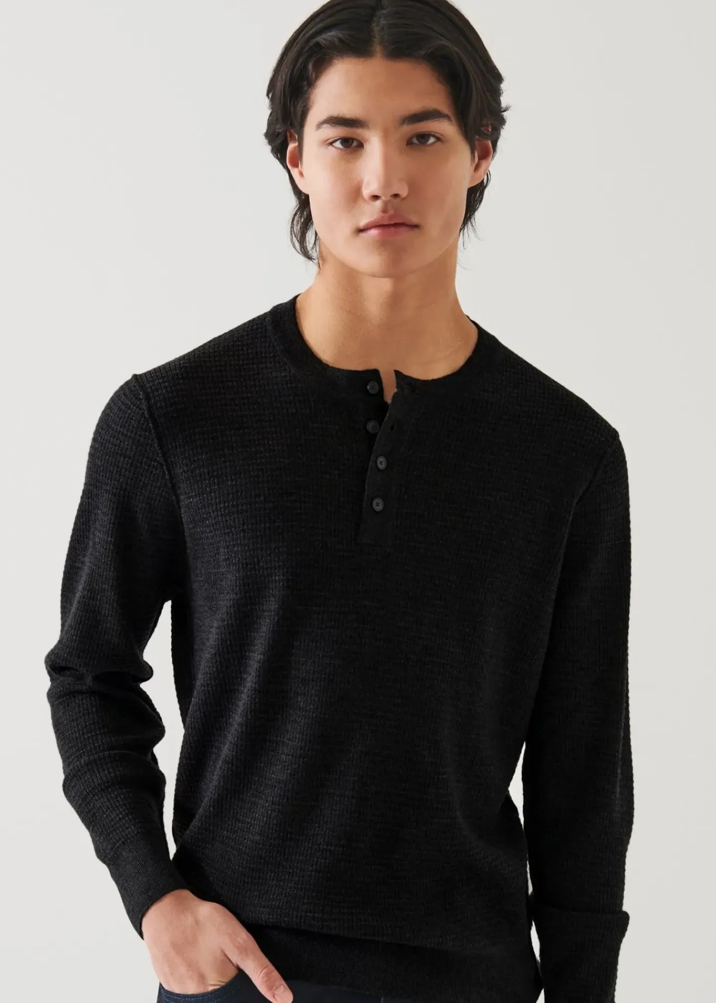 PATRICK ASSARAF Extra-Fine Merino Waffle Henley|Men Knitwear
