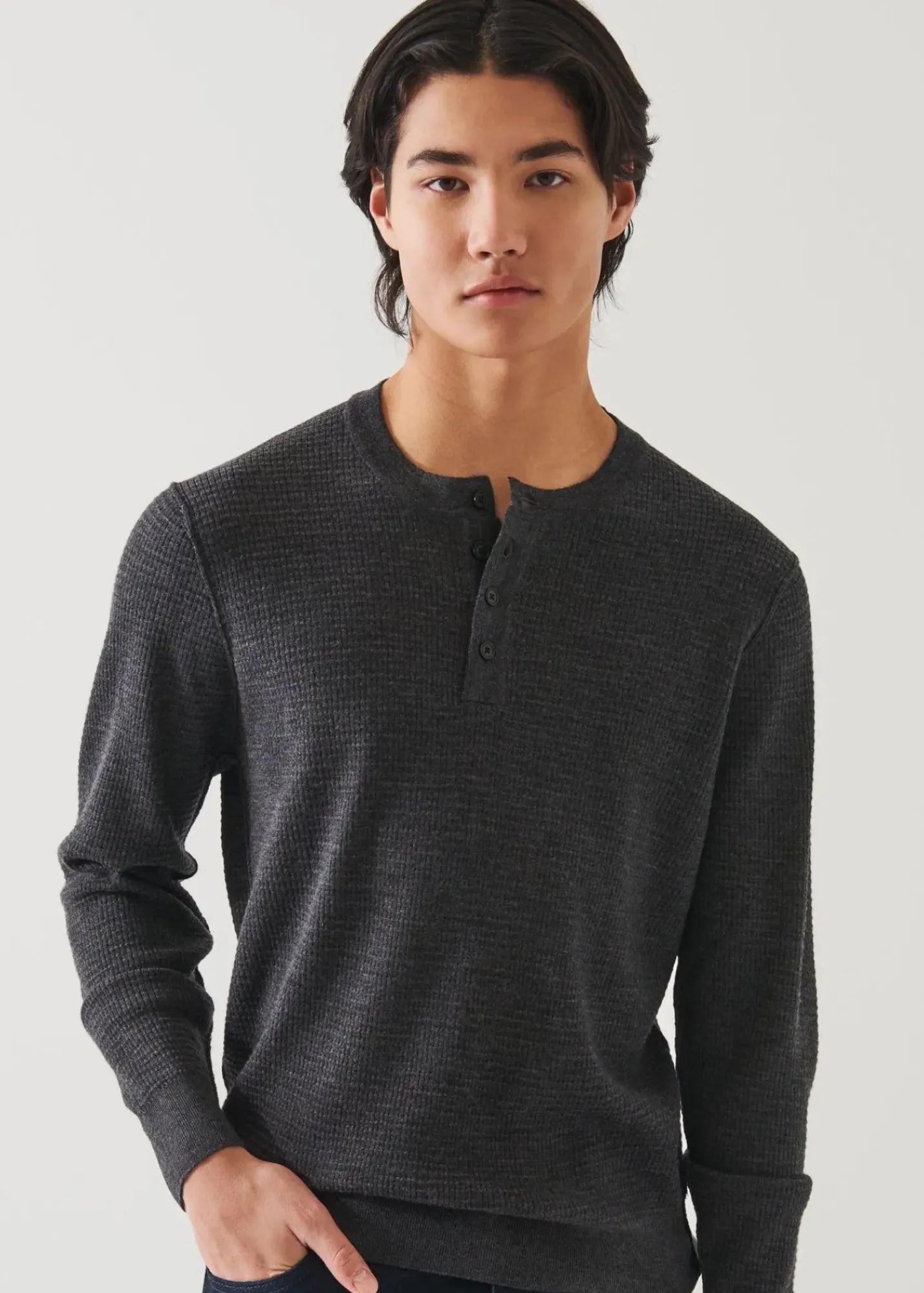 PATRICK ASSARAF Extra-Fine Merino Waffle Henley|Men Knitwear