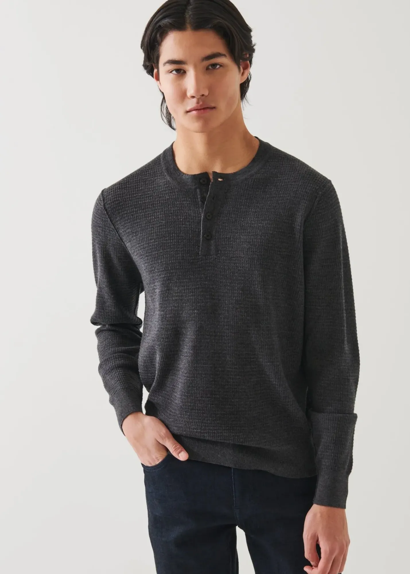PATRICK ASSARAF Extra-Fine Merino Waffle Henley|Men Knitwear