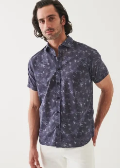 PATRICK ASSARAF Faded Floral Print Cotton Short Sleeve Shirt|Men Shirts