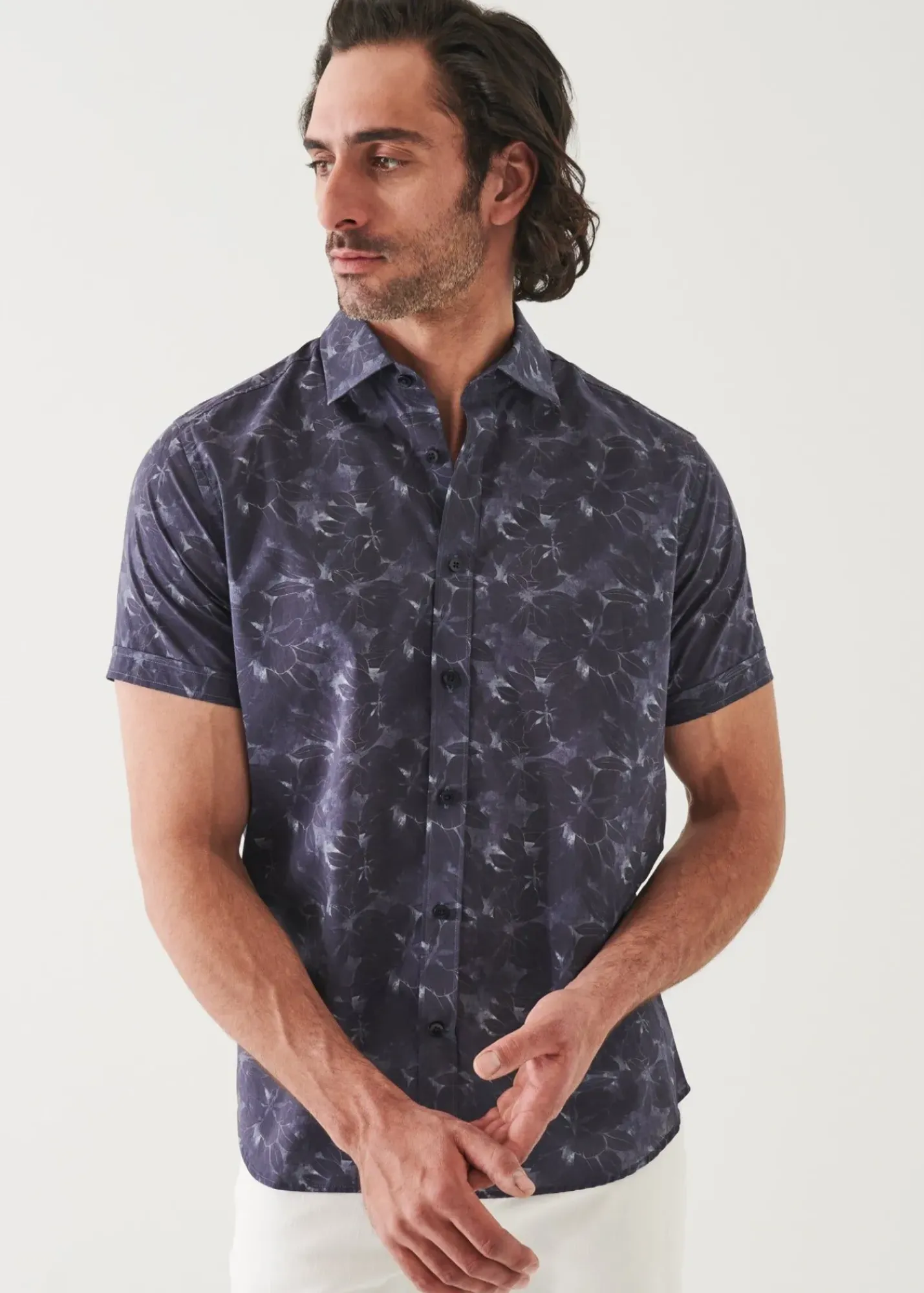 PATRICK ASSARAF Faded Floral Print Cotton Short Sleeve Shirt|Men Shirts