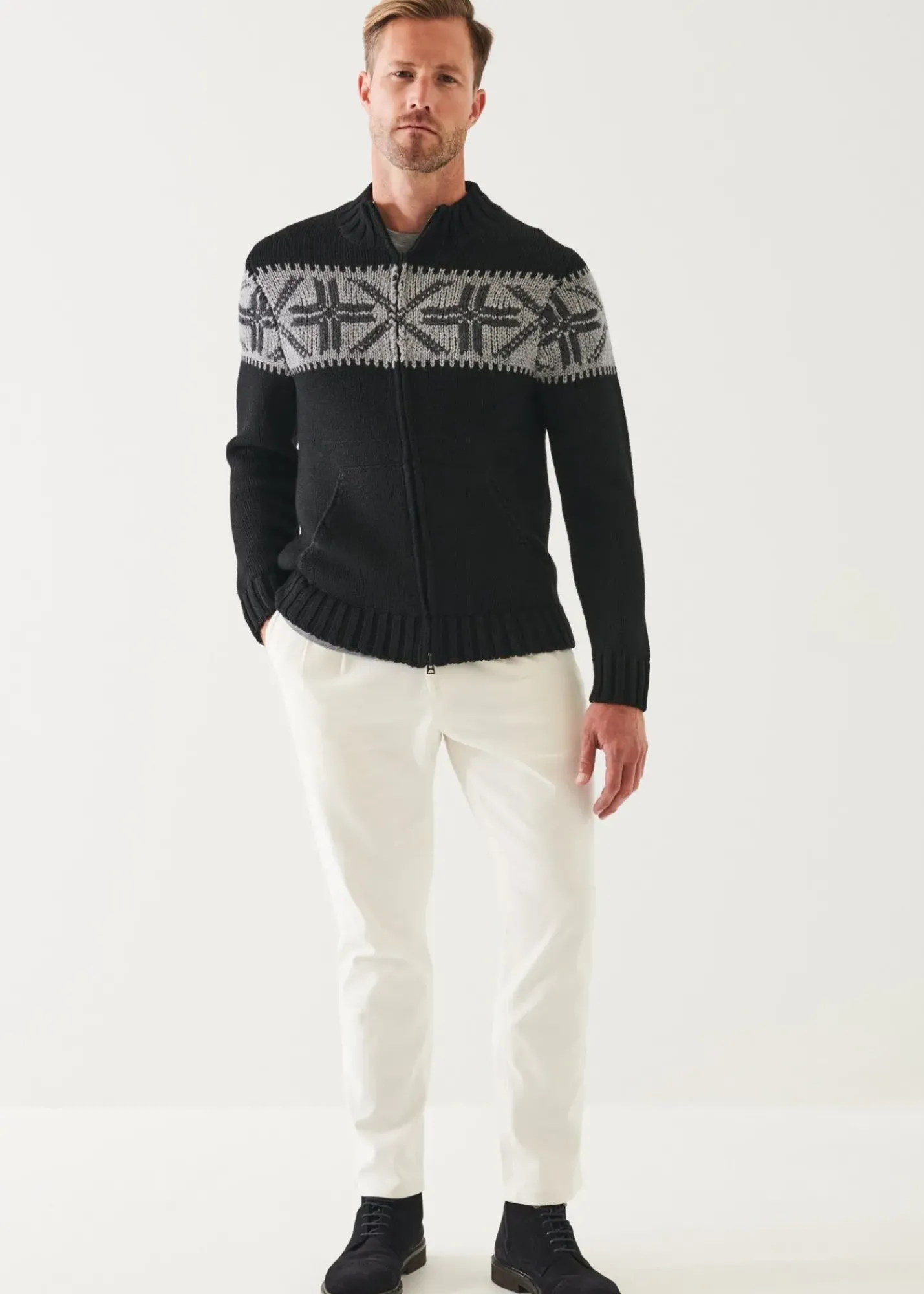 PATRICK ASSARAF Fairisle Zip-Up Cardigan|Men Knitwear