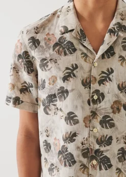 PATRICK ASSARAF Floral Leaf Print Linen Shirt|Men Shirts