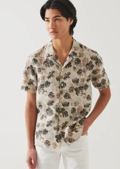 PATRICK ASSARAF Floral Leaf Print Linen Shirt|Men Shirts