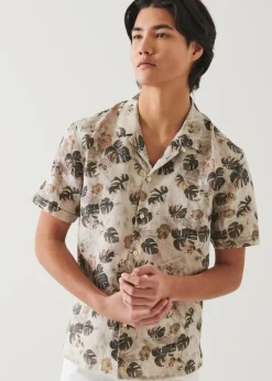 PATRICK ASSARAF Floral Leaf Print Linen Shirt|Men Shirts