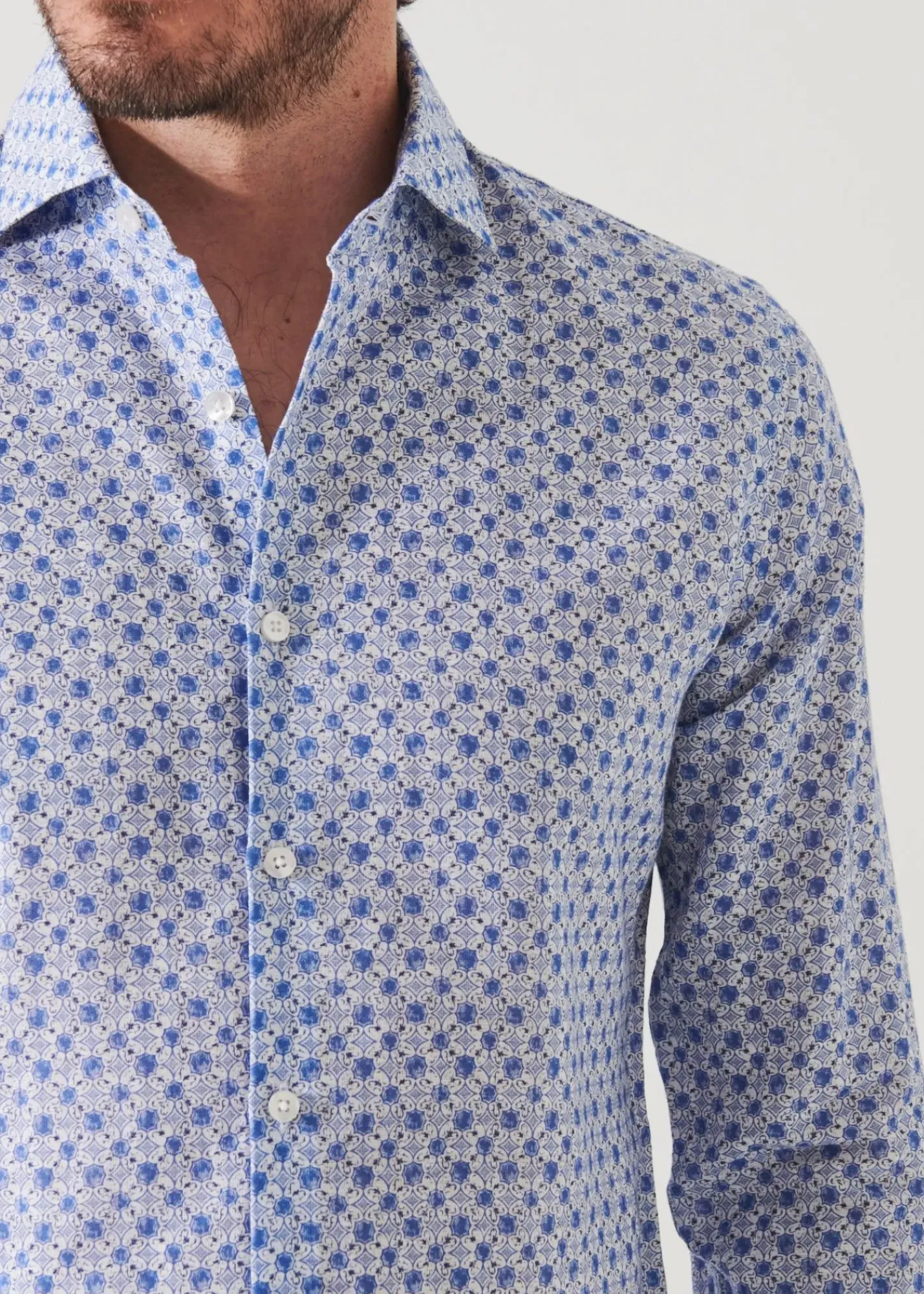 PATRICK ASSARAF Floral Linen Long Sleeve Shirt|Men Shirts