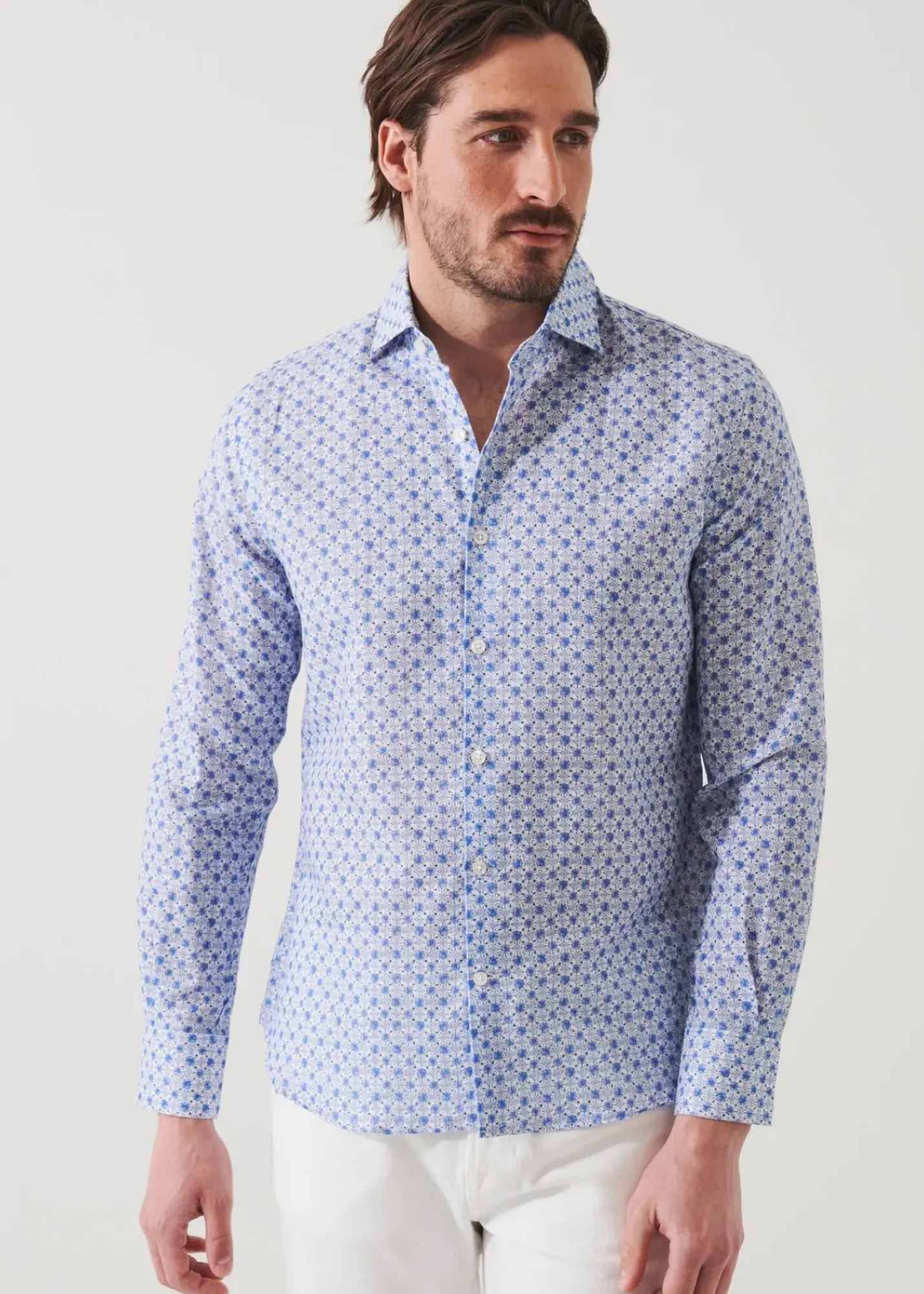 PATRICK ASSARAF Floral Linen Long Sleeve Shirt|Men Shirts