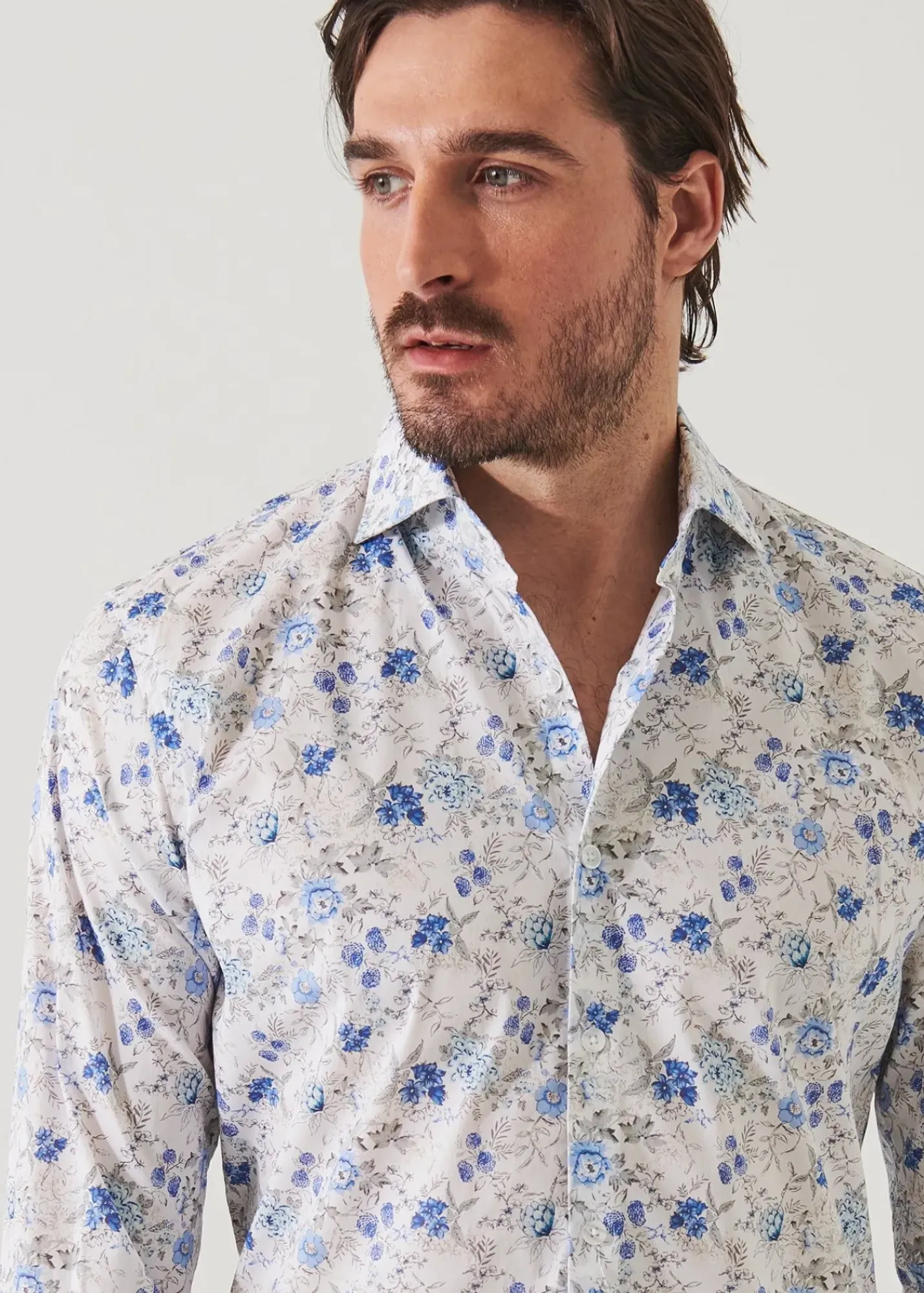 PATRICK ASSARAF Floral Long Sleeve Cotton Shirt|Men Shirts