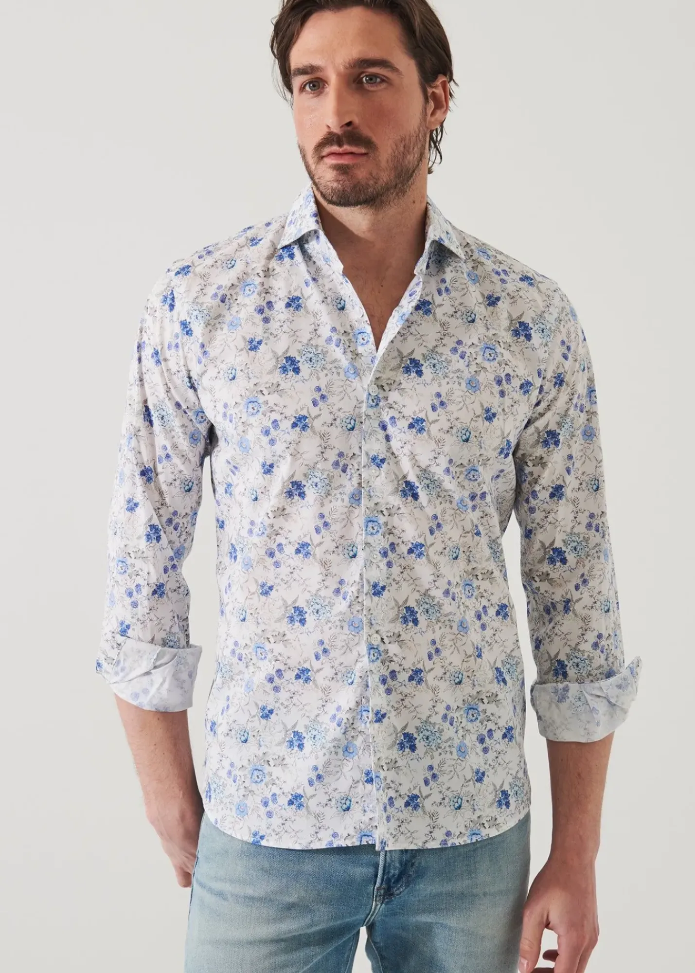 PATRICK ASSARAF Floral Long Sleeve Cotton Shirt|Men Shirts