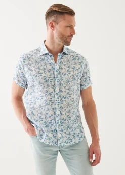 PATRICK ASSARAF Floral Print Linen Short Sleeve Shirt|Men Shirts