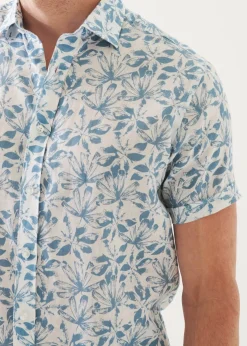 PATRICK ASSARAF Floral Print Linen Short Sleeve Shirt|Men Shirts
