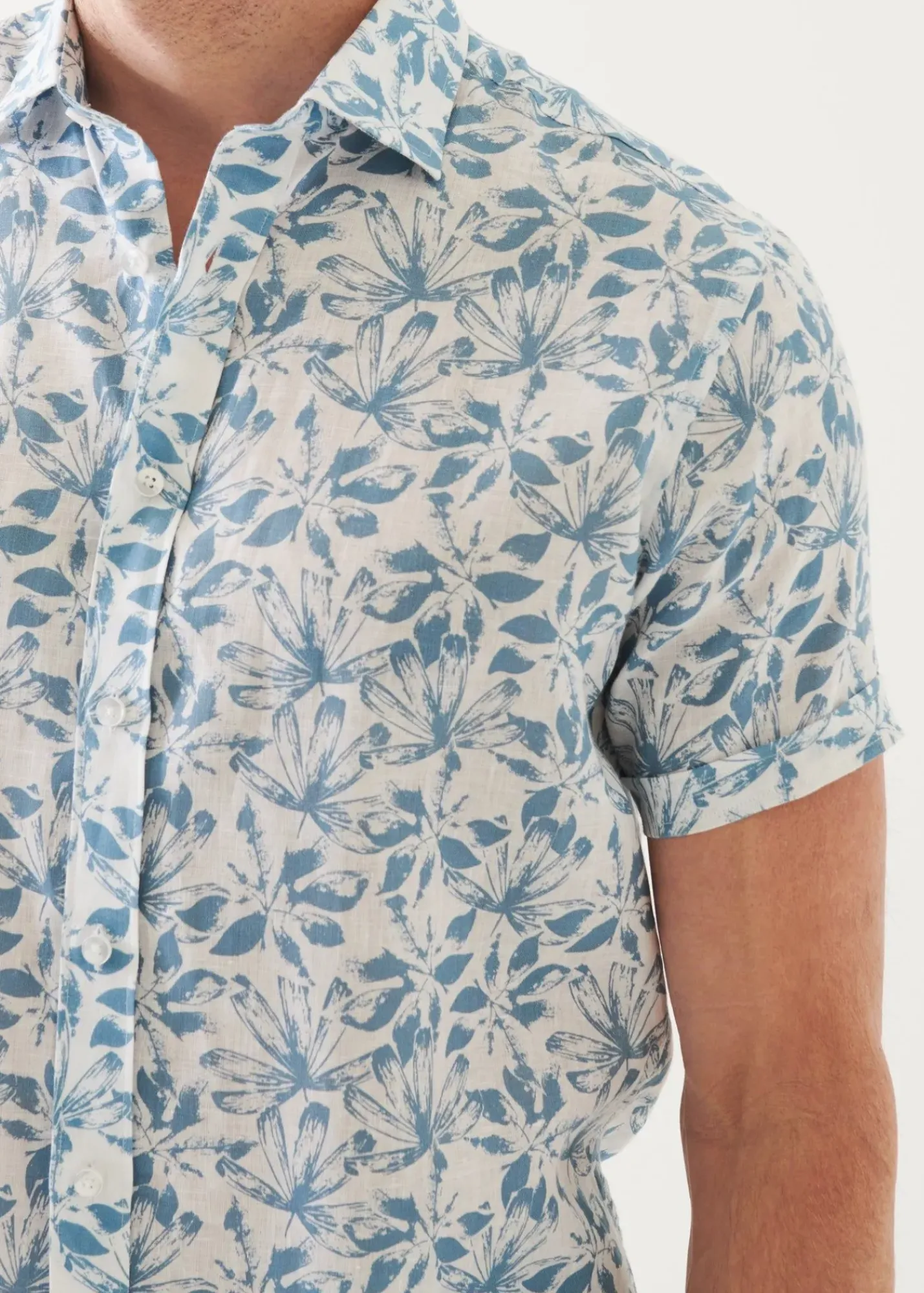 PATRICK ASSARAF Floral Print Linen Short Sleeve Shirt|Men Shirts