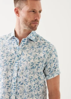 PATRICK ASSARAF Floral Print Linen Short Sleeve Shirt|Men Shirts