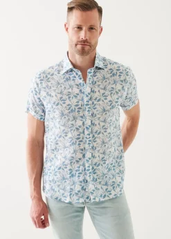 PATRICK ASSARAF Floral Print Linen Short Sleeve Shirt|Men Shirts