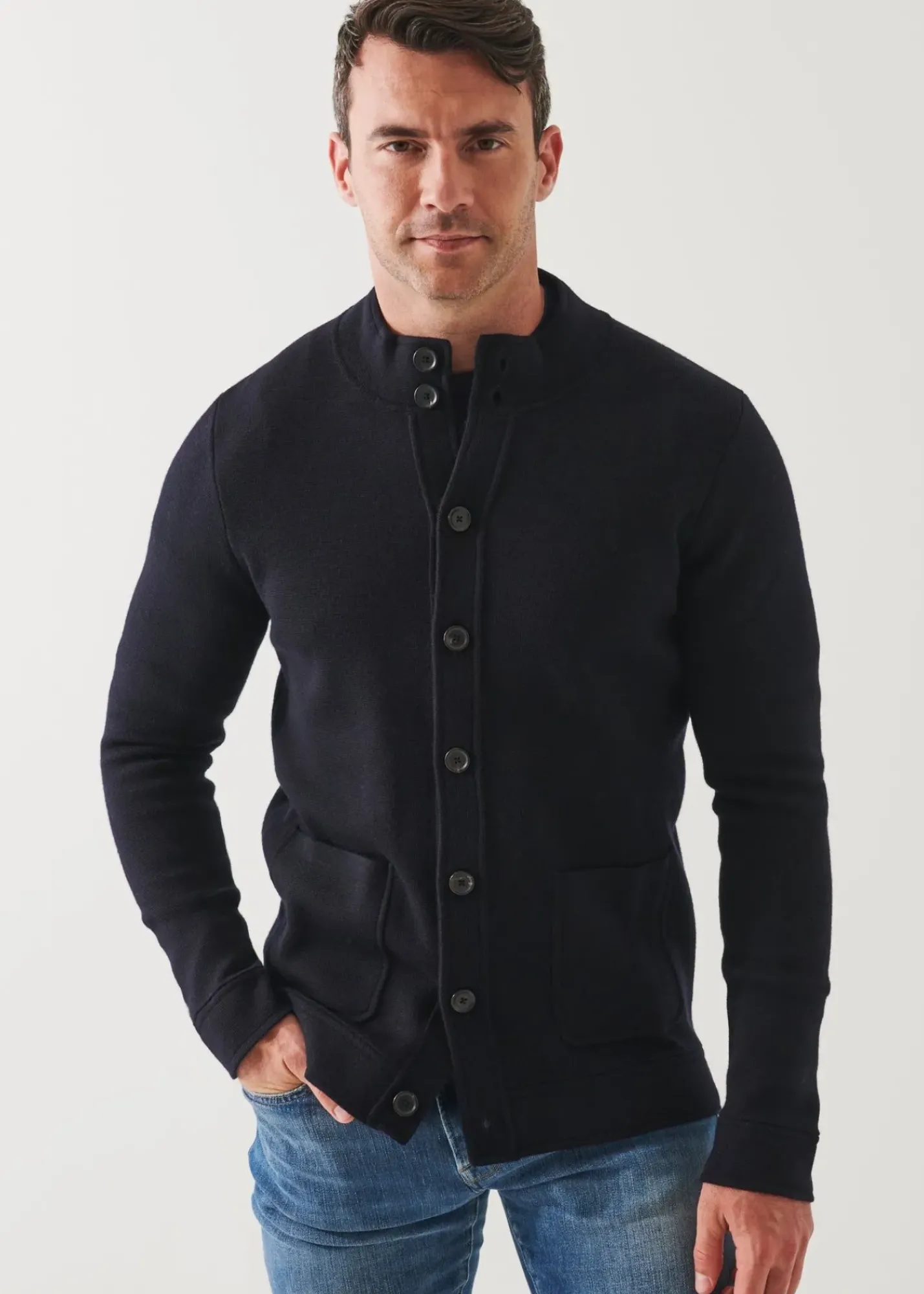 PATRICK ASSARAF Half Milano Stitch Mock Cardigan|Men Knitwear