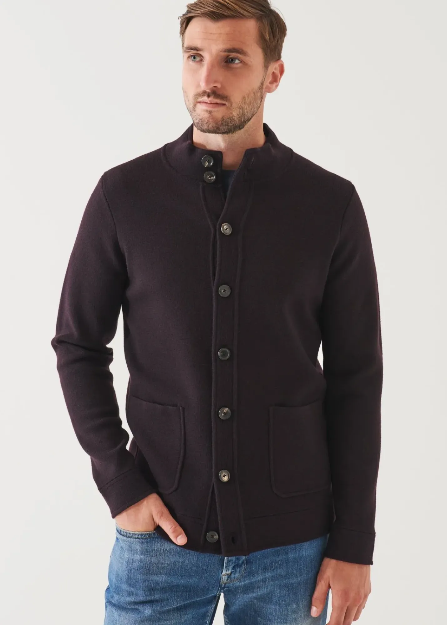 PATRICK ASSARAF Half Milano Stitch Mock Cardigan|Men Knitwear