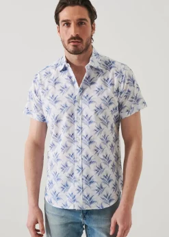PATRICK ASSARAF Leaf Print Cotton Short Sleeve Shirt|Men Shirts