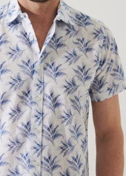 PATRICK ASSARAF Leaf Print Cotton Short Sleeve Shirt|Men Shirts