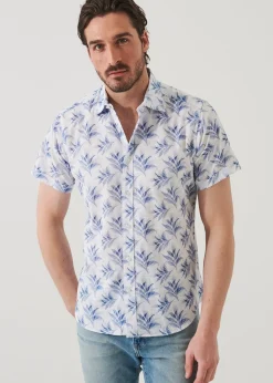 PATRICK ASSARAF Leaf Print Cotton Short Sleeve Shirt|Men Shirts