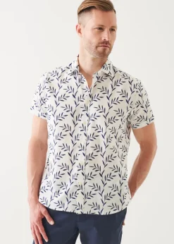 PATRICK ASSARAF Leaf Print Cotton Short Sleeve Shirt|Men Shirts