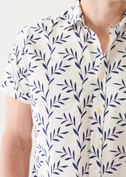 PATRICK ASSARAF Leaf Print Cotton Short Sleeve Shirt|Men Shirts