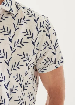 PATRICK ASSARAF Leaf Print Cotton Short Sleeve Shirt|Men Shirts