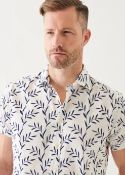 PATRICK ASSARAF Leaf Print Cotton Short Sleeve Shirt|Men Shirts