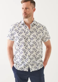 PATRICK ASSARAF Leaf Print Cotton Short Sleeve Shirt|Men Shirts