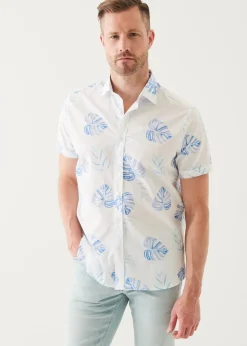 PATRICK ASSARAF Leaf Print Cotton Short Sleeve Shirt|Men Shirts