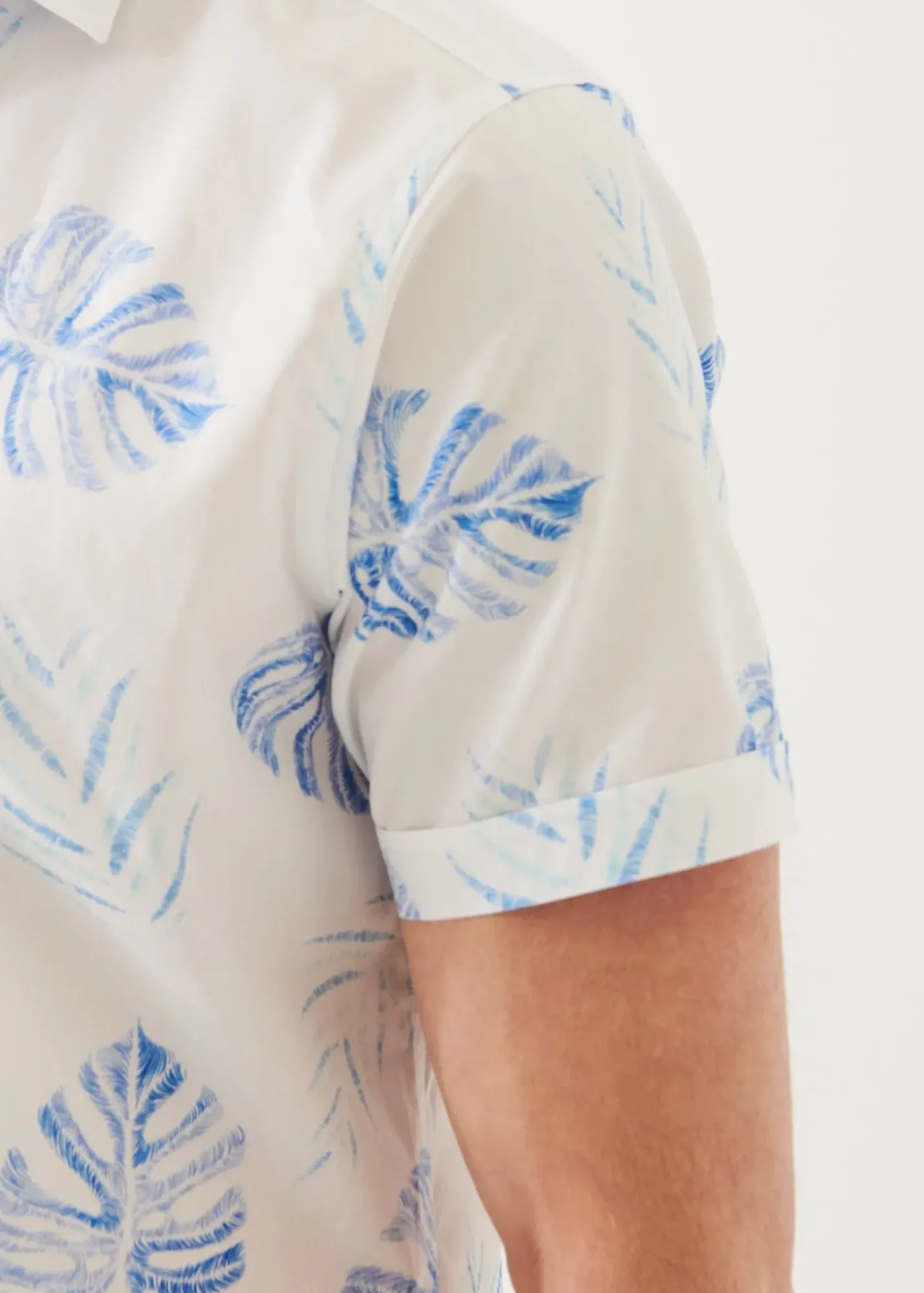 PATRICK ASSARAF Leaf Print Cotton Short Sleeve Shirt|Men Shirts