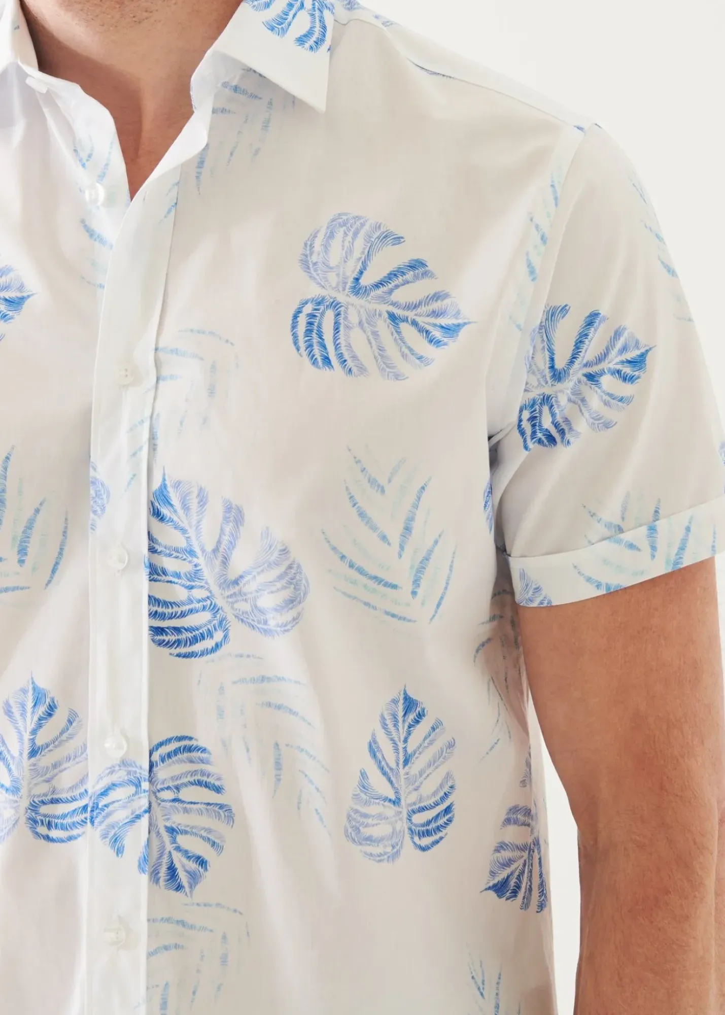 PATRICK ASSARAF Leaf Print Cotton Short Sleeve Shirt|Men Shirts