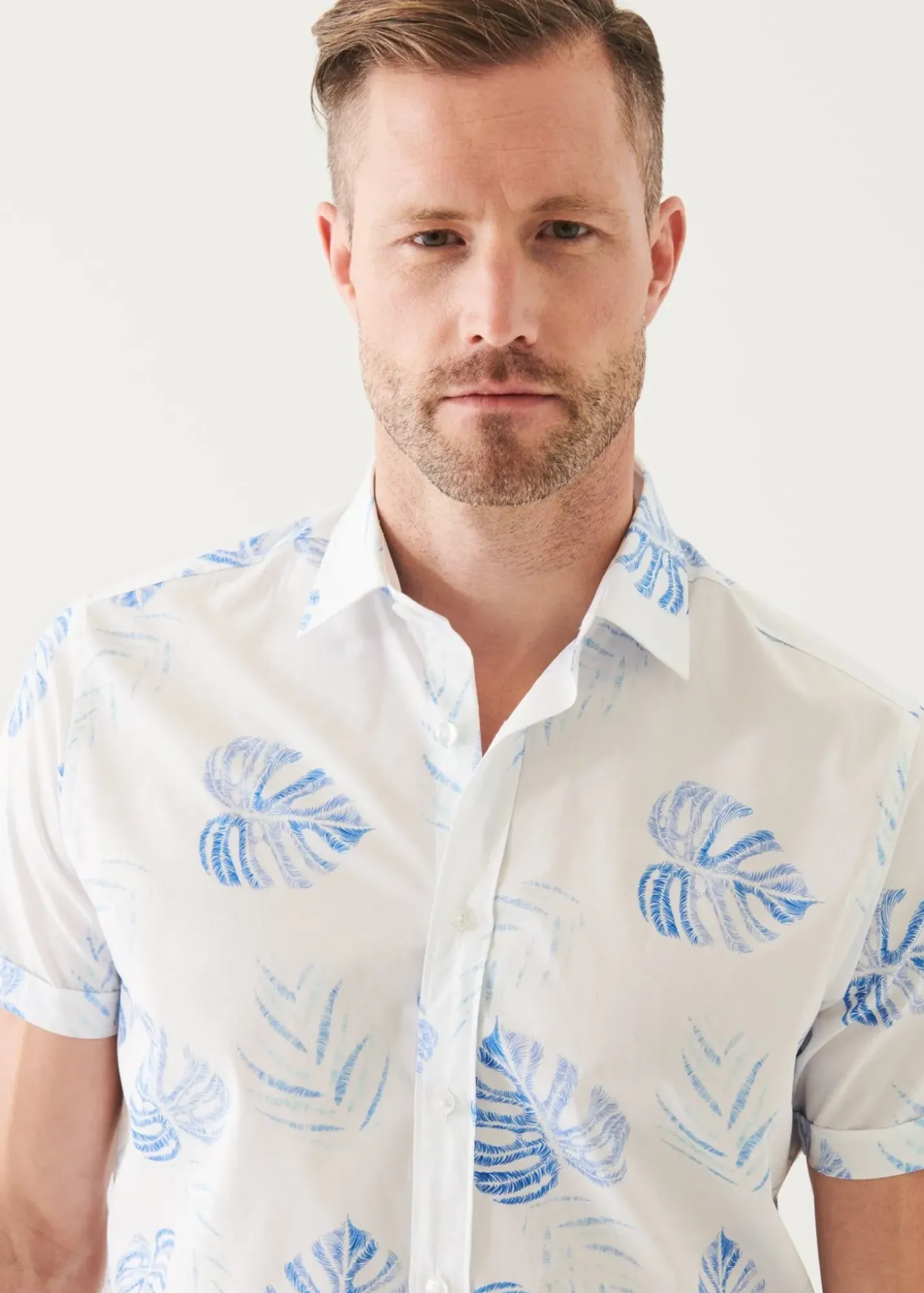 PATRICK ASSARAF Leaf Print Cotton Short Sleeve Shirt|Men Shirts