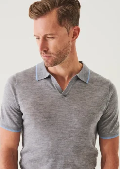 PATRICK ASSARAF Lightweight Merino Blend Open Polo|Men Polos