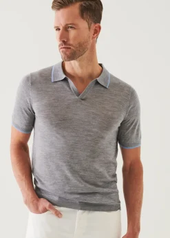 PATRICK ASSARAF Lightweight Merino Blend Open Polo|Men Polos