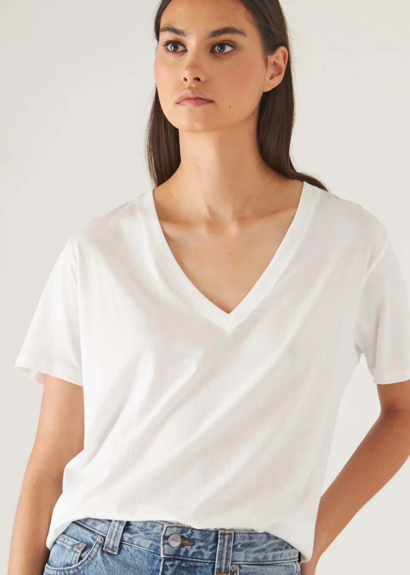 PATRICK ASSARAF Lightweight Pima Cotton Boyfriend V-Neck T-Shirt|Women T-Shirts