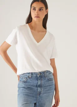 PATRICK ASSARAF Lightweight Pima Cotton Boyfriend V-Neck T-Shirt|Women T-Shirts