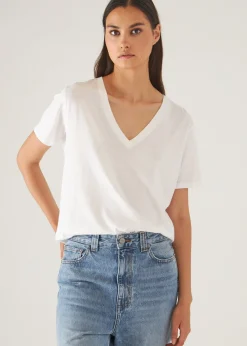 PATRICK ASSARAF Lightweight Pima Cotton Boyfriend V-Neck T-Shirt|Women T-Shirts