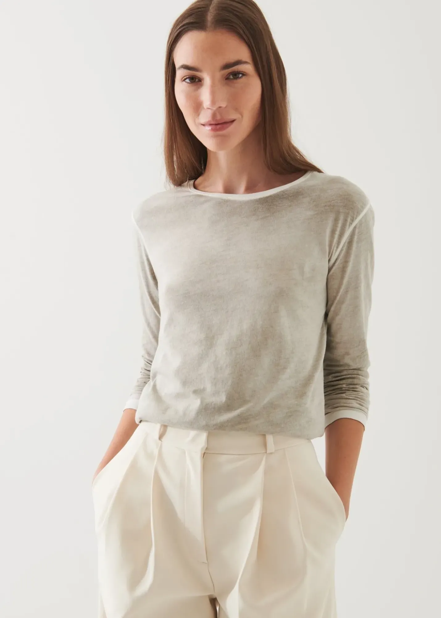 PATRICK ASSARAF Lightweight Pima Cotton Reverse Spray Long Sleeve T-Shirt|Women T-Shirts