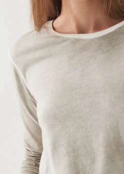 PATRICK ASSARAF Lightweight Pima Cotton Reverse Spray Long Sleeve T-Shirt|Women T-Shirts