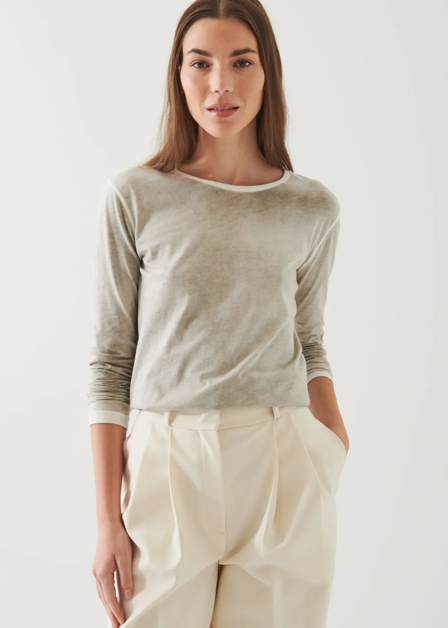 PATRICK ASSARAF Lightweight Pima Cotton Reverse Spray Long Sleeve T-Shirt|Women T-Shirts