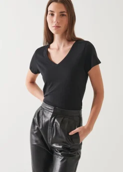 PATRICK ASSARAF Lightweight Pima Cotton V-Neck|Women T-Shirts